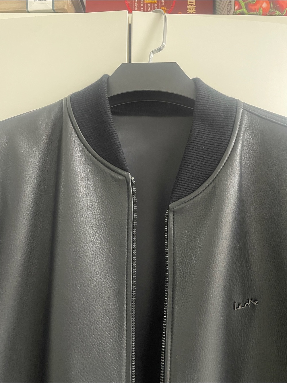 Men's Black Leather Bomber Jacket - Picture 2 of 5